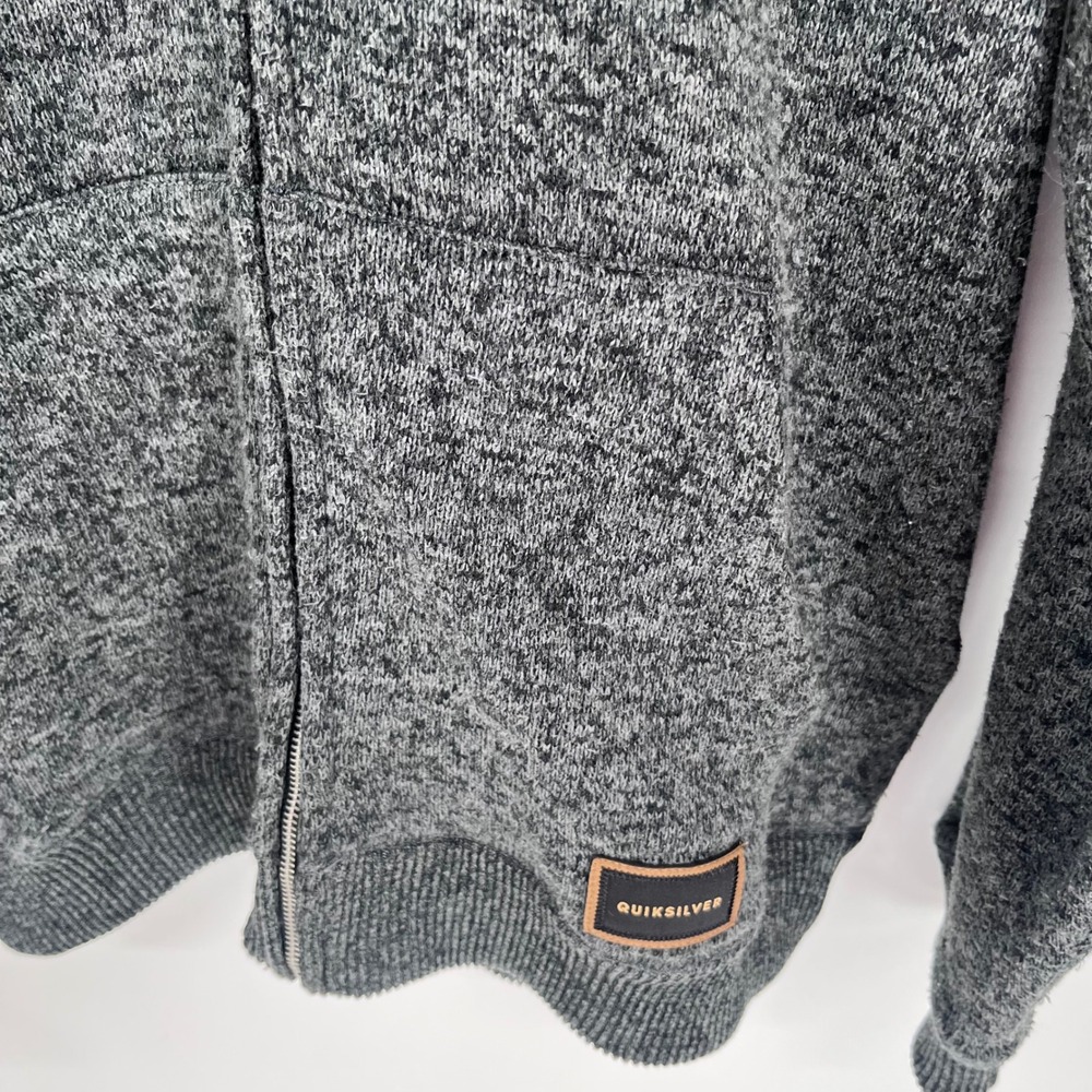 Quiksilver Full Zip Hoodie Mens Large Gray Marled Knit Sweater Surf Skate Casual - Picture 4 of 7